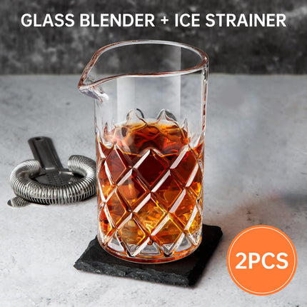 600ml Glass Crystal Cocktail Mixing Cup Bar Tools with Stainless Steel Stirrer