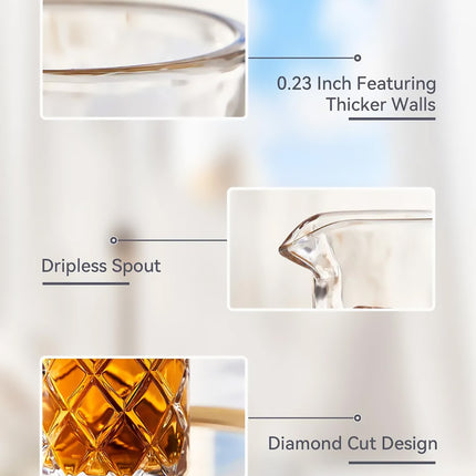 600ml Glass Crystal Cocktail Mixing Cup Bar Tools with Stainless Steel Stirrer