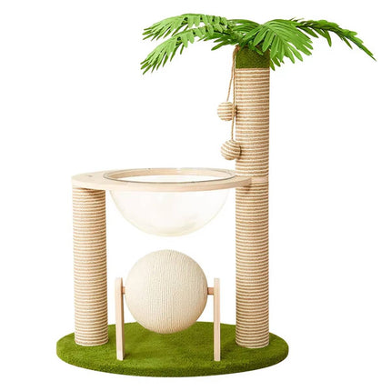 Coconut Palm Tree Cat Tree with Capsule Bed, Scratching Posts & Ball