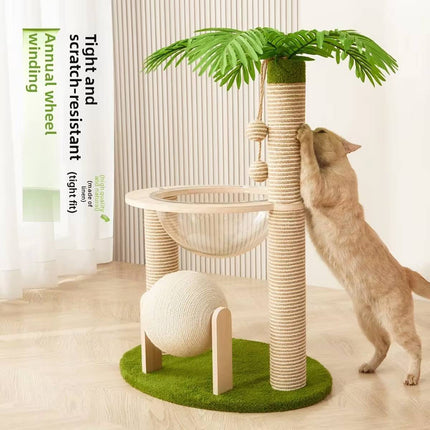 Coconut Palm Tree Cat Tree with Capsule Bed, Scratching Posts & Ball