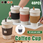 Reusable Coffee Cups 40 Pack Wheat Straw Silicone Sleeve Lid and Stirrer Set