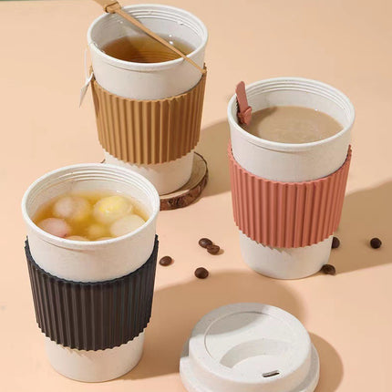 Reusable Coffee Cups 40 Pack Wheat Straw Silicone Sleeve Lid and Stirrer Set