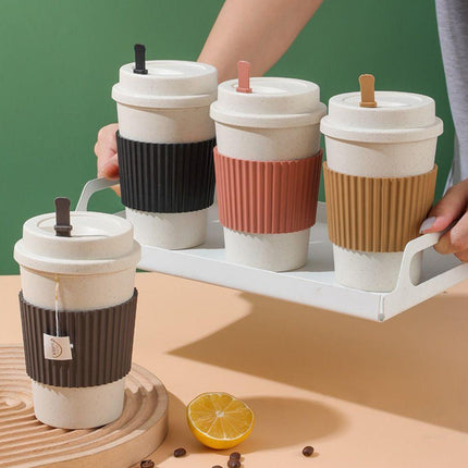 Reusable Coffee Cups 40 Pack Wheat Straw Silicone Sleeve Lid and Stirrer Set