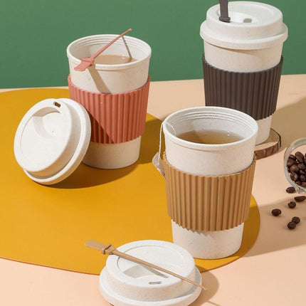 Reusable Coffee Cups 40 Pack Wheat Straw Silicone Sleeve Lid and Stirrer Set