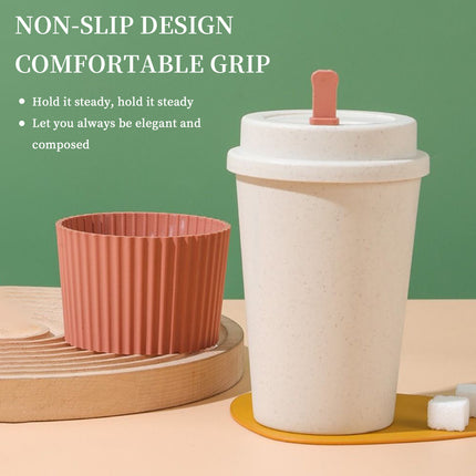 Reusable Coffee Cups 40 Pack Wheat Straw Silicone Sleeve Lid and Stirrer Set