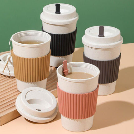 Reusable Coffee Cups 40 Pack Wheat Straw Silicone Sleeve Lid and Stirrer Set
