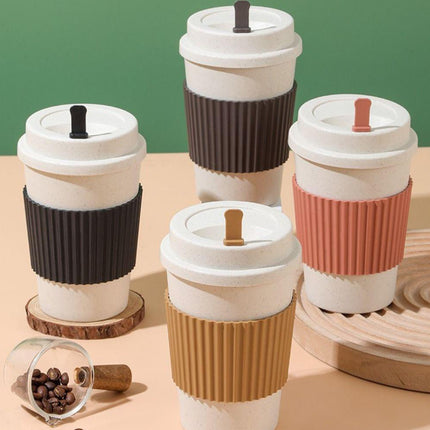 Reusable Coffee Cups 40 Pack Wheat Straw Silicone Sleeve Lid and Stirrer Set