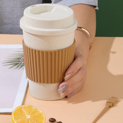 Reusable Coffee Cups 40 Pack Wheat Straw Silicone Sleeve Lid and Stirrer Set
