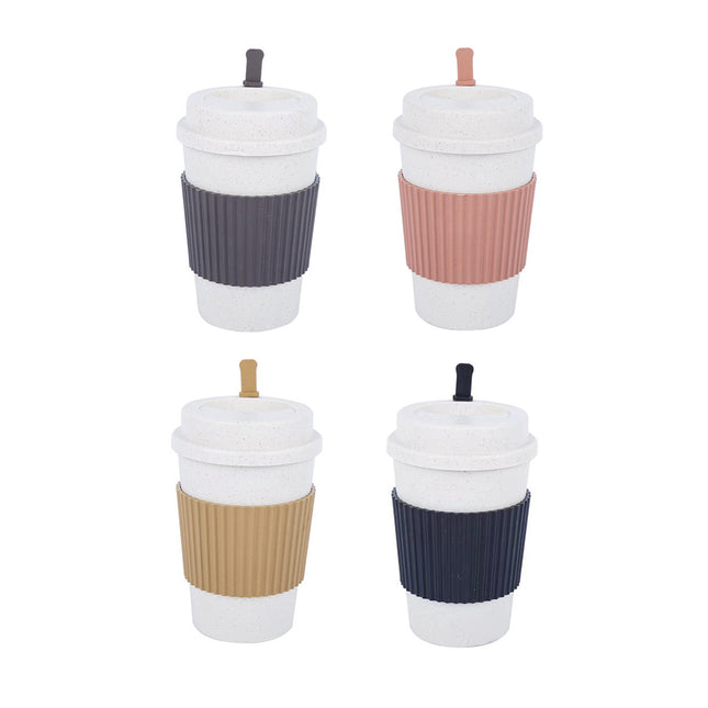 Reusable Coffee Cups 40 Pack Wheat Straw Silicone Sleeve Lid and Stirrer Set