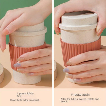Reusable Coffee Cups 40 Pack Wheat Straw Silicone Sleeve Lid and Stirrer Set