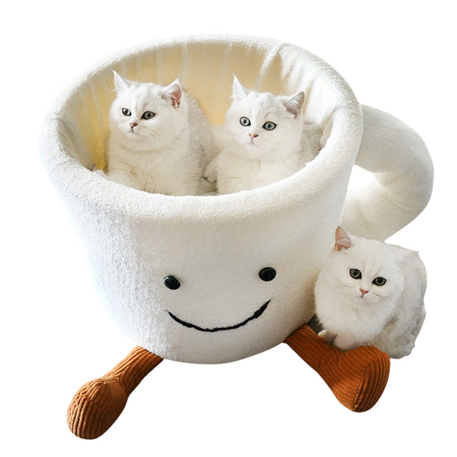 Cat Bed Coffee Cup Shape Cartoon Pet Bed Soft Nest Small Pets Sleeping Indoor