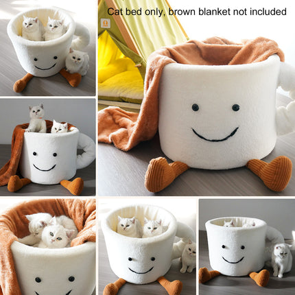 Cat Bed Coffee Cup Shape Cartoon Pet Bed Soft Nest Small Pets Sleeping Indoor