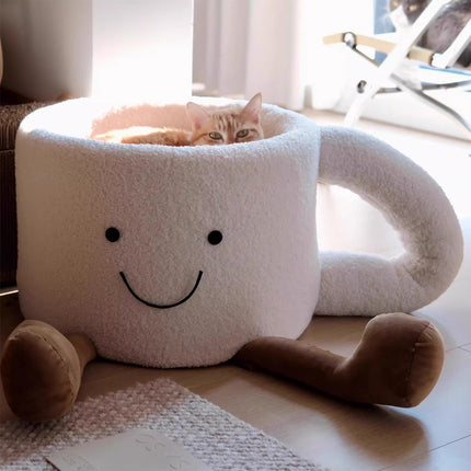 Cat Bed Coffee Cup Shape Cartoon Pet Bed Soft Nest Small Pets Sleeping Indoor