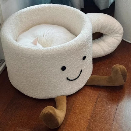 Cat Bed Coffee Cup Shape Cartoon Pet Bed Soft Nest Small Pets Sleeping Indoor