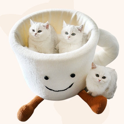 Cat Bed Coffee Cup Shape Cartoon Pet Bed Soft Nest Small Pets Sleeping Indoor