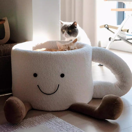 Cat Bed Coffee Cup Shape Cartoon Pet Bed Soft Nest Small Pets Sleeping Indoor