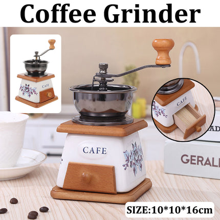 Hand Crank Coffee Grinder Vintage Ceramic Wood Manual Mill 10 x 10 x 16cm