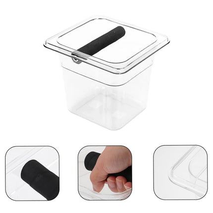 Clear Acrylic Coffee Knock Box Espresso Grounds Bin Container with Rubber Bar