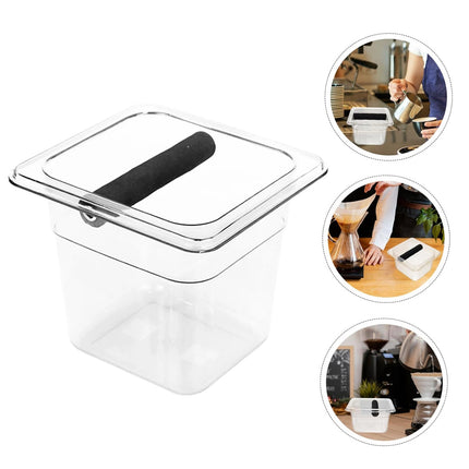 Clear Acrylic Coffee Knock Box Espresso Grounds Bin Container with Rubber Bar