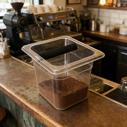 Clear Acrylic Coffee Knock Box Espresso Grounds Bin Container with Rubber Bar