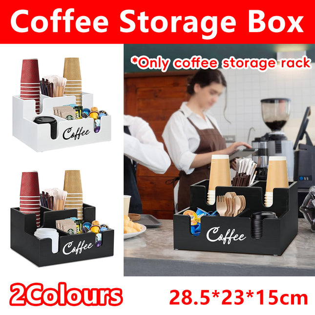 Wooden Desktop Coffee Storage Box MultiCompartment for Coffee Pods Sugar Creamer
