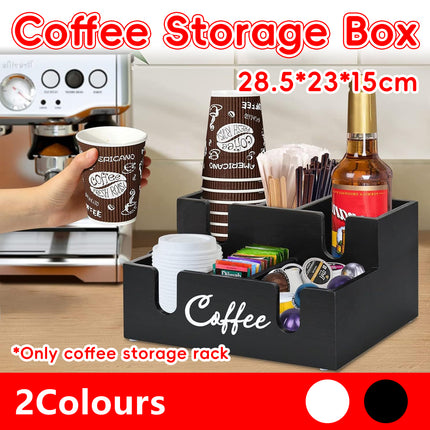 Wooden Desktop Coffee Storage Box MultiCompartment for Coffee Pods Sugar Creamer