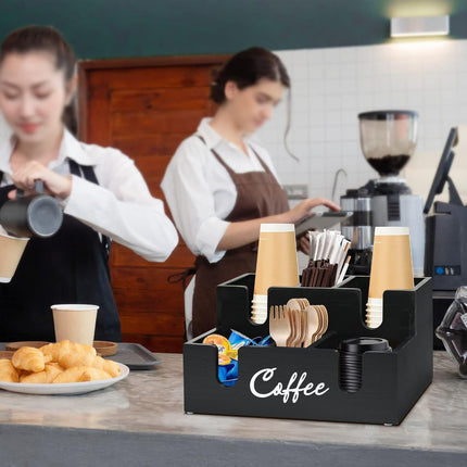 Wooden Desktop Coffee Storage Box MultiCompartment for Coffee Pods Sugar Creamer