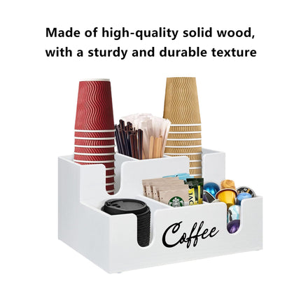 Wooden Desktop Coffee Storage Box MultiCompartment for Coffee Pods Sugar Creamer