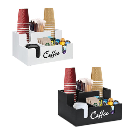 Wooden Desktop Coffee Storage Box MultiCompartment for Coffee Pods Sugar Creamer