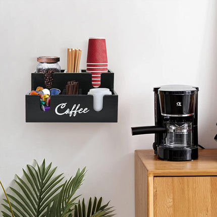 Wooden Desktop Coffee Storage Box MultiCompartment for Coffee Pods Sugar Creamer