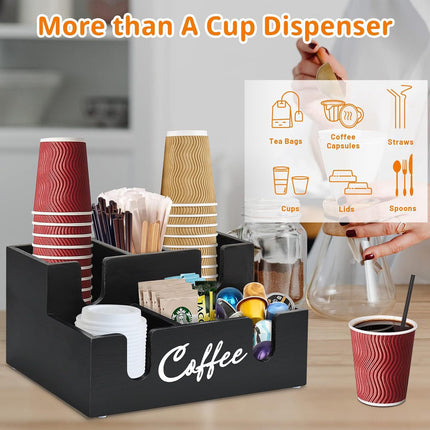 Wooden Desktop Coffee Storage Box MultiCompartment for Coffee Pods Sugar Creamer