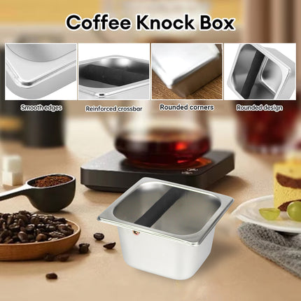 Coffee Knock Box Stainless Steel 1.7L Round Corner Design Anti Slip Durable