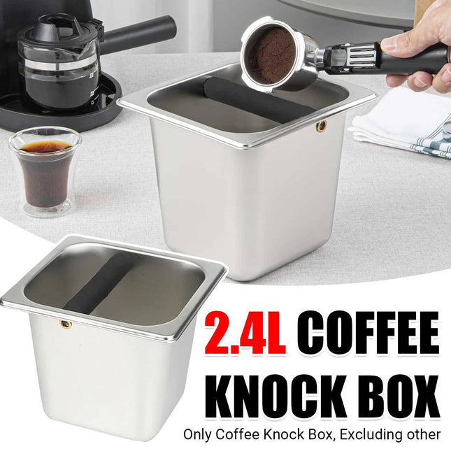 2.4L Stainless Steel Coffee Knock Box Espresso Grounds Bin with Anti Slip Bar