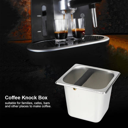2.4L Stainless Steel Coffee Knock Box Espresso Grounds Bin with Anti Slip Bar