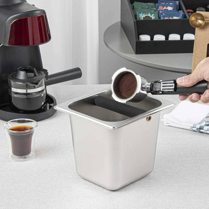 2.4L Stainless Steel Coffee Knock Box Espresso Grounds Bin with Anti Slip Bar