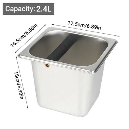 2.4L Stainless Steel Coffee Knock Box Espresso Grounds Bin with Anti Slip Bar