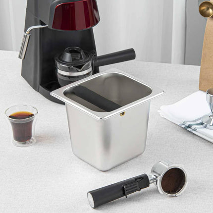 2.4L Stainless Steel Coffee Knock Box Espresso Grounds Bin with Anti Slip Bar