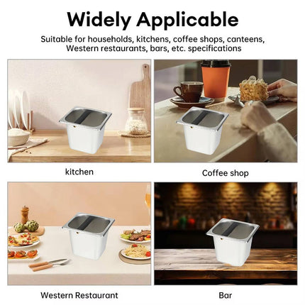2.4L Stainless Steel Coffee Knock Box Espresso Grounds Bin with Anti Slip Bar