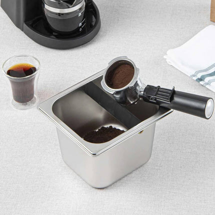 2.4L Stainless Steel Coffee Knock Box Espresso Grounds Bin with Anti Slip Bar