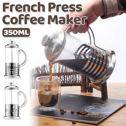 French Press Coffee Maker 350ml Heat Resistant Glass Stainless Steel Pattern