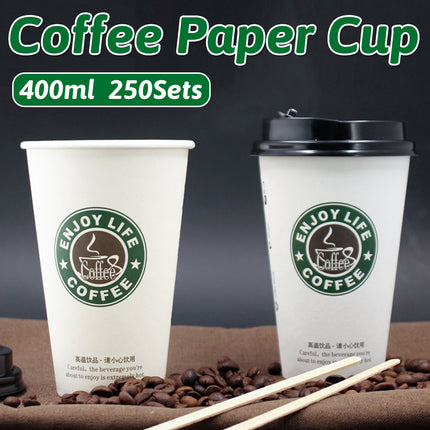 250Sets Disposable Coffee Cups 400ml Food-Grade with Lids for Cafe Takeaway Use