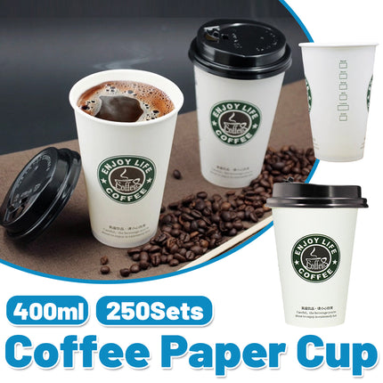 250Sets Disposable Coffee Cups 400ml Food-Grade with Lids for Cafe Takeaway Use