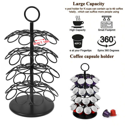 Coffee Capsule Organizer 360 Degree Rotating Holder Rack for 40 Pods Storage