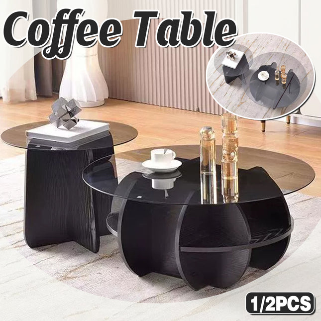 1/2pcs Modern Round Glass Coffee Table Home Side Table Living Room Furniture Set