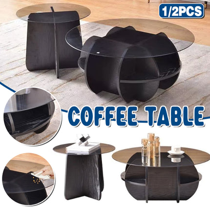 1/2pcs Modern Round Glass Coffee Table Home Side Table Living Room Furniture Set