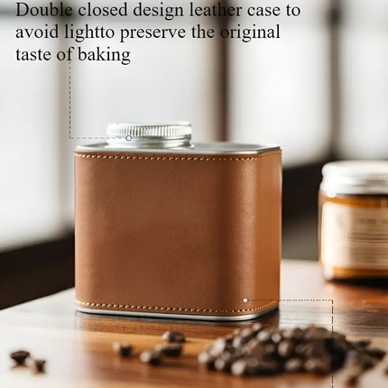 Airtight Coffee Canister Storage Jar Pour Valve Leather 9.6 x 7 x 9.3cm