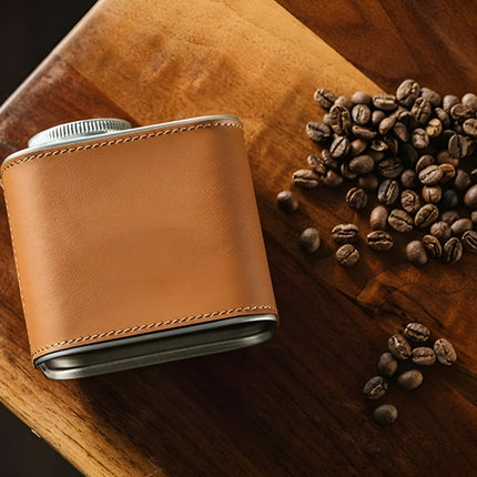 Airtight Coffee Canister Storage Jar Pour Valve Leather 9.6 x 7 x 9.3cm