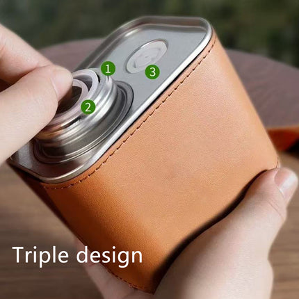 Airtight Coffee Canister Storage Jar Pour Valve Leather 9.6 x 7 x 9.3cm