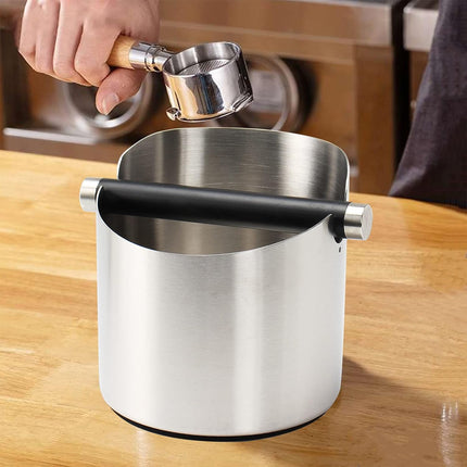 Round Small Household Stainless Steel Coffee Tapping Bucket Easy Clean Anti-Rust