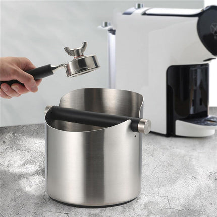 Round Small Household Stainless Steel Coffee Tapping Bucket Easy Clean Anti-Rust